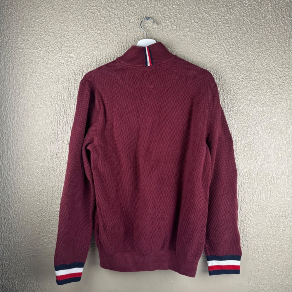 Tommy Hilfiger Men’s Sz Large Burgundy 1/4 Zip Sweater 100% Cotton - Picture 3 of 5